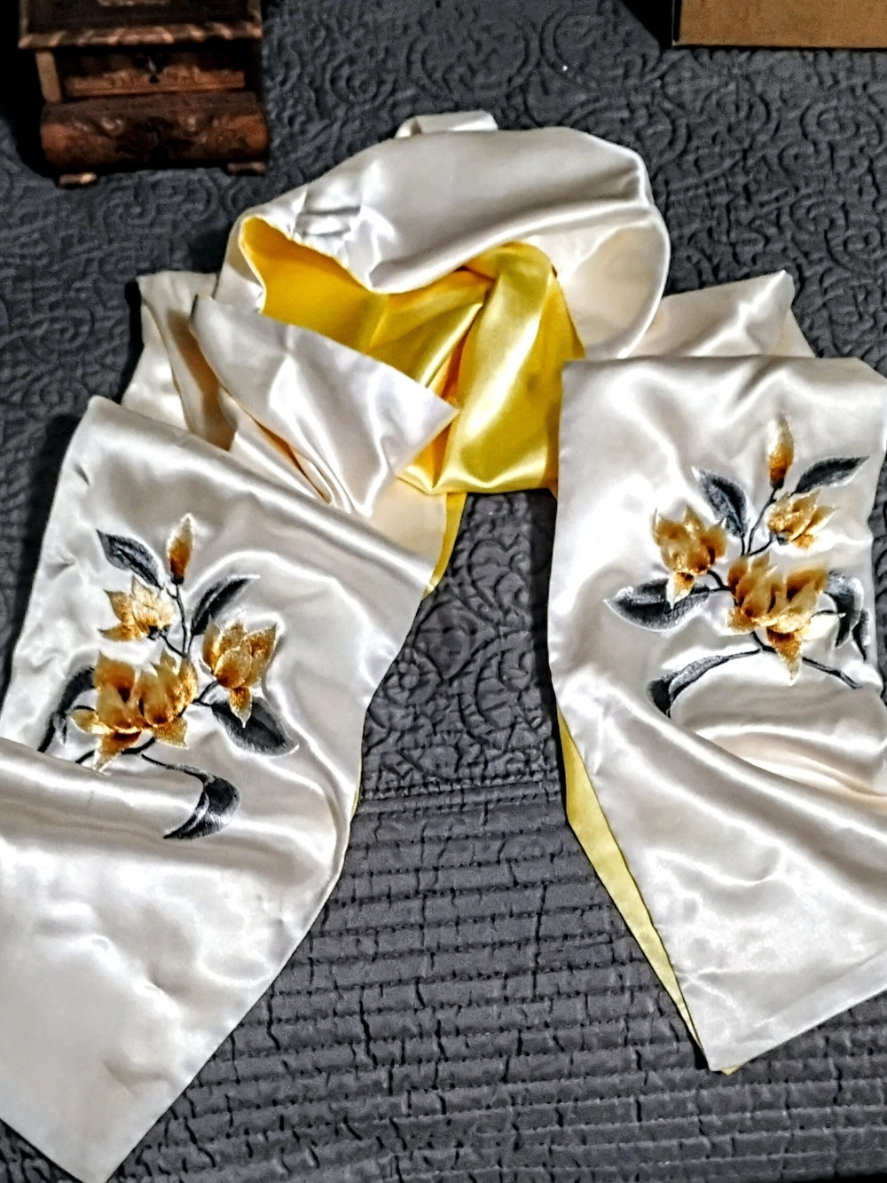 Master Artisan Hand Embroidered Reversible Mulberry Silk Scarf/Wrap